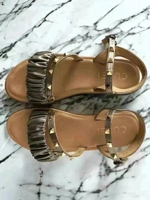 Dark Studded Casual Dress Comfort Wedges - cunei